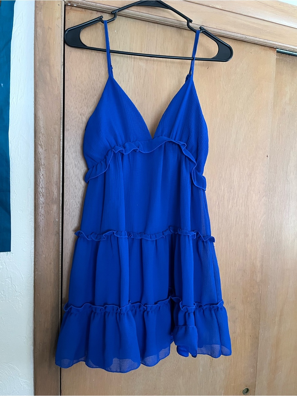 Apricot Lane Cobalt Blue Ruffle Tiered Spaghetti Strap Mini Dress